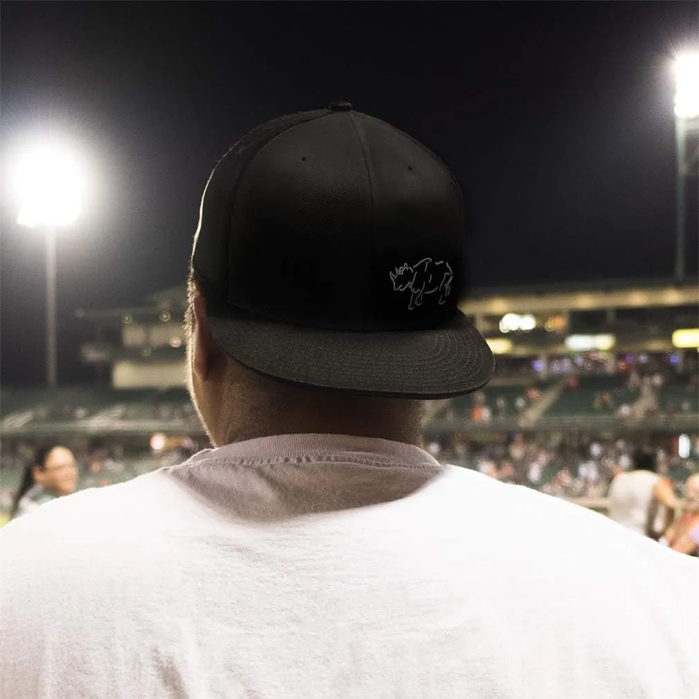 Speedy Pros Snapback Flat Bill Left Side Panel Rhino Outline Embroidery Hats for Men & Women