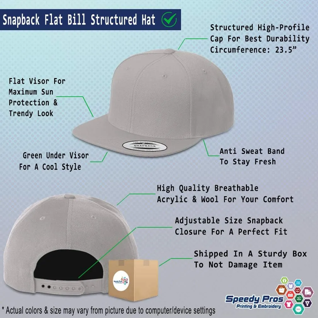 Speedy Pros Snapback Flat Bill Left Side Panel Rhino Outline Embroidery Hats for Men & Women