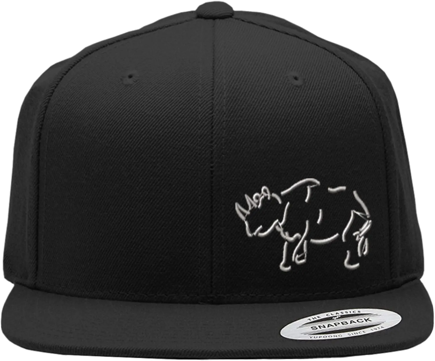 Speedy Pros Snapback Flat Bill Left Side Panel Rhino Outline Embroidery Hats for Men & Women