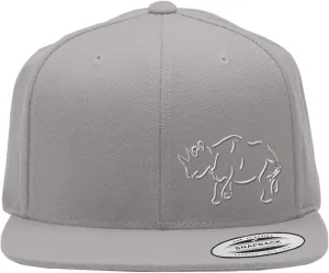 Speedy Pros Snapback Flat Bill Left Side Panel Rhino Outline Embroidery Hats for Men & Women