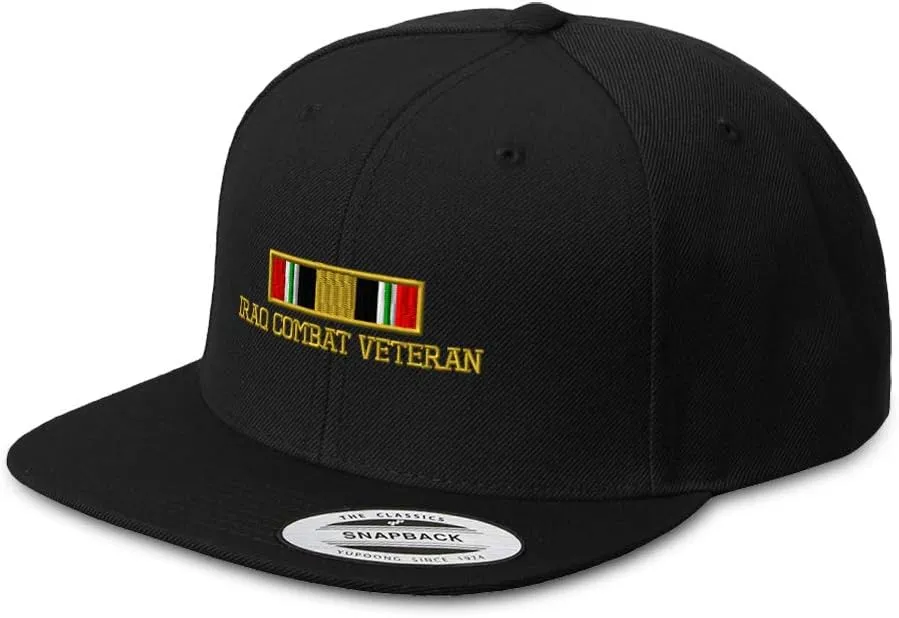 Speedy Pros Snapback Hats for Men & Women Iraq Combat War Veteran Flag Embroidery Acrylic Flat Bill Baseball Cap Black Design Only