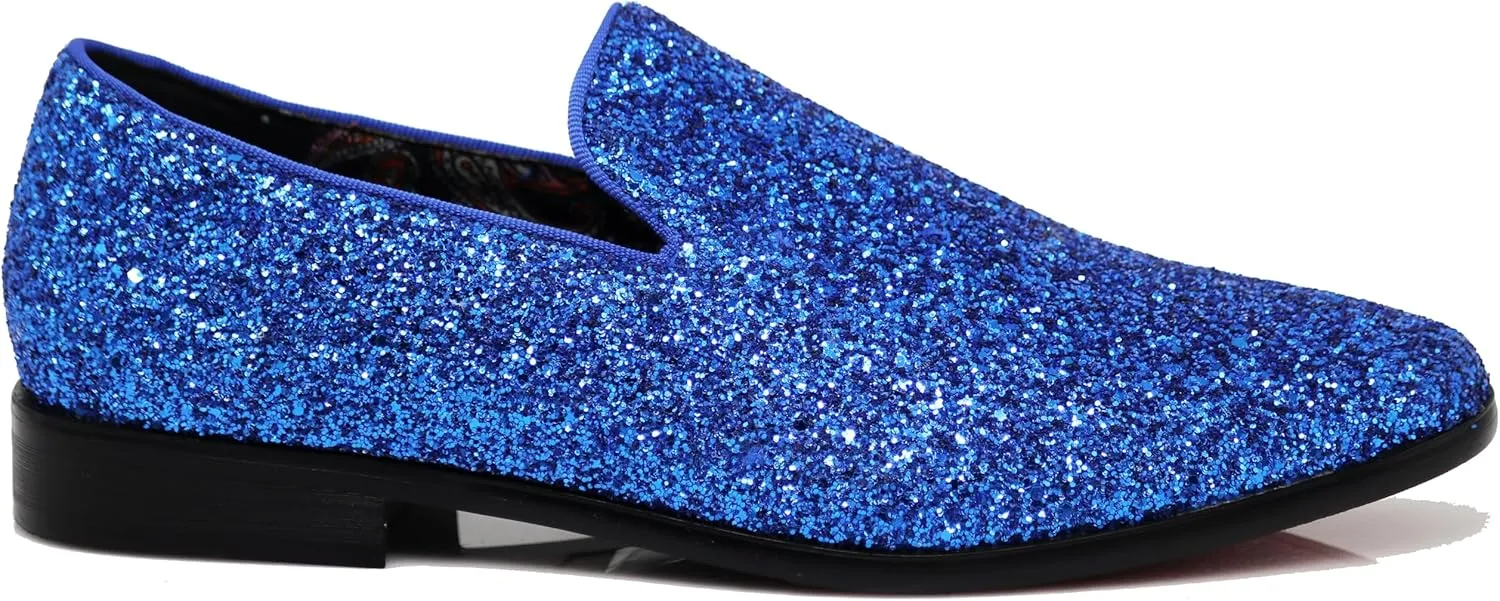 SPK04 Men's Vintage Glitter Dress Loafers Slip On Shoes Classic Tuxedo Dress Shoes