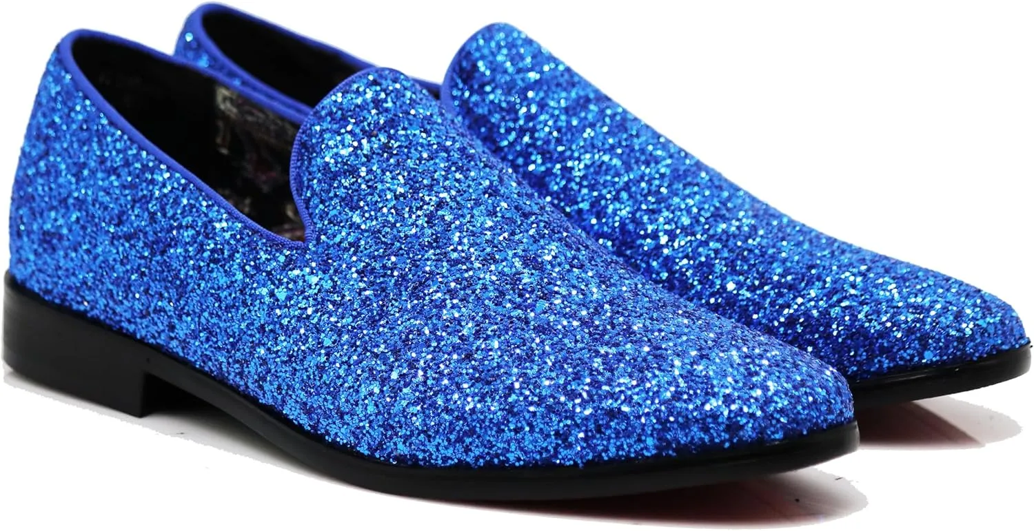 SPK04 Men's Vintage Glitter Dress Loafers Slip On Shoes Classic Tuxedo Dress Shoes