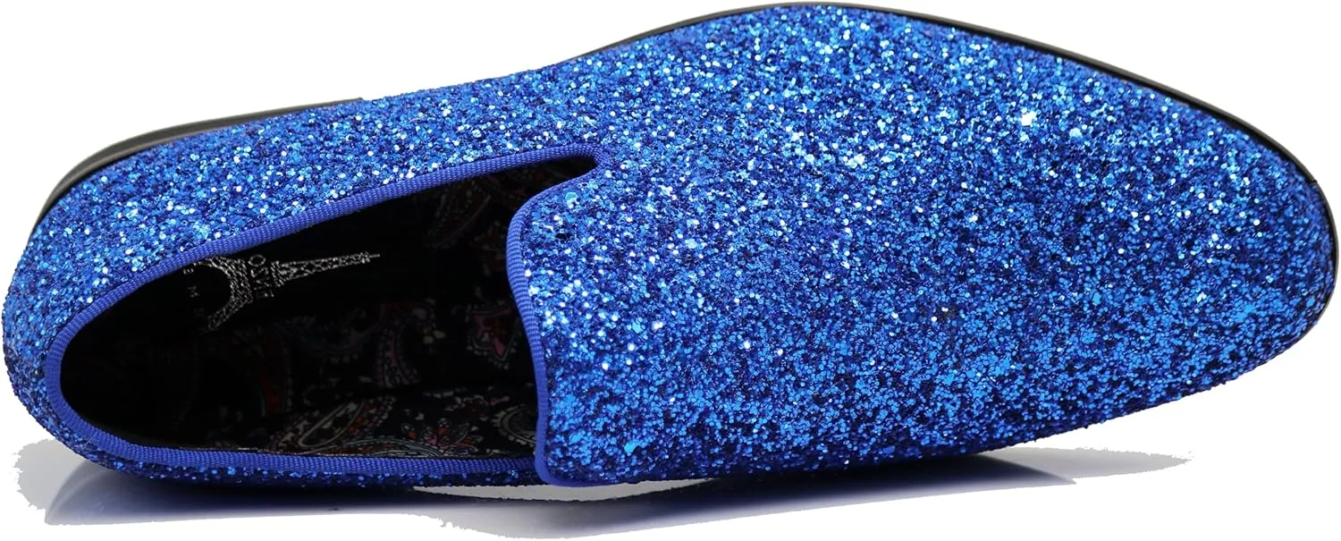 SPK04 Men's Vintage Glitter Dress Loafers Slip On Shoes Classic Tuxedo Dress Shoes