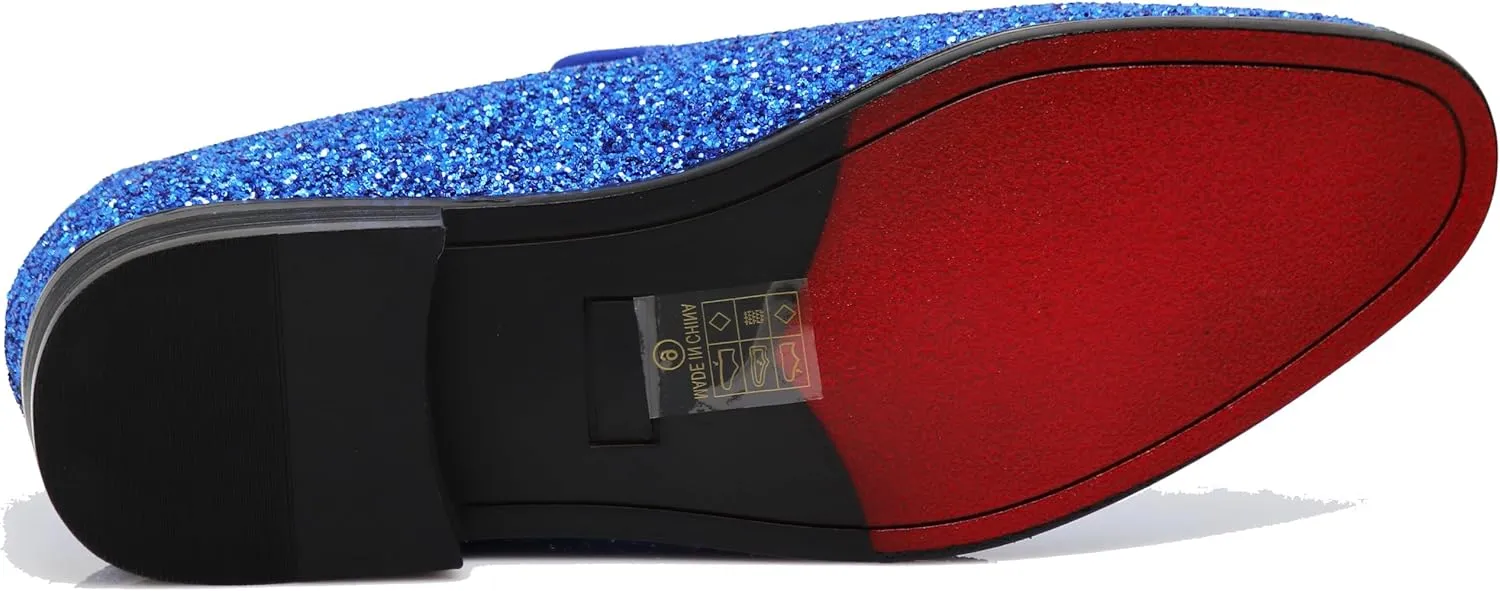 SPK04 Men's Vintage Glitter Dress Loafers Slip On Shoes Classic Tuxedo Dress Shoes