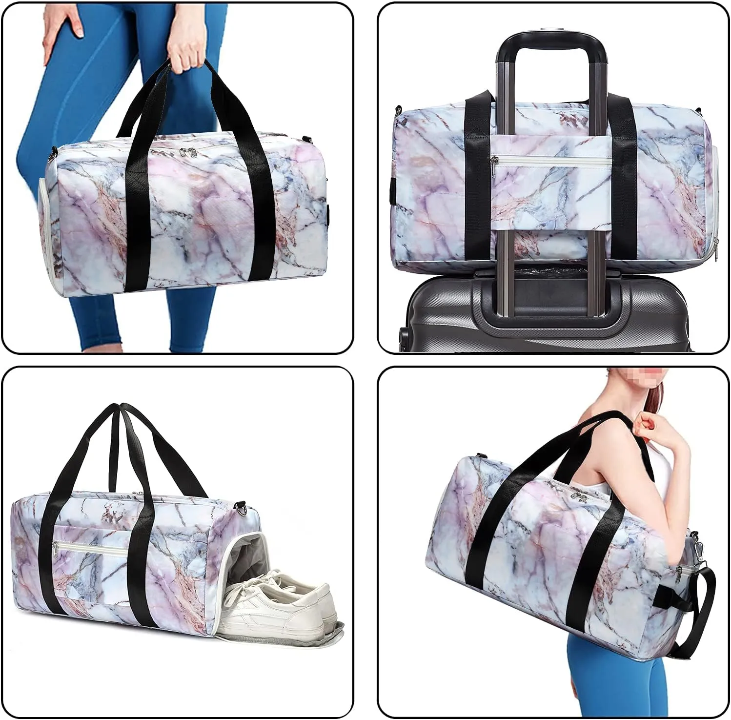 Sport Gym Duffle Travel Bag for Men Women Weekender Overnight Tote with Shoe Compartment, Wet Pocket (S-Marble 5)