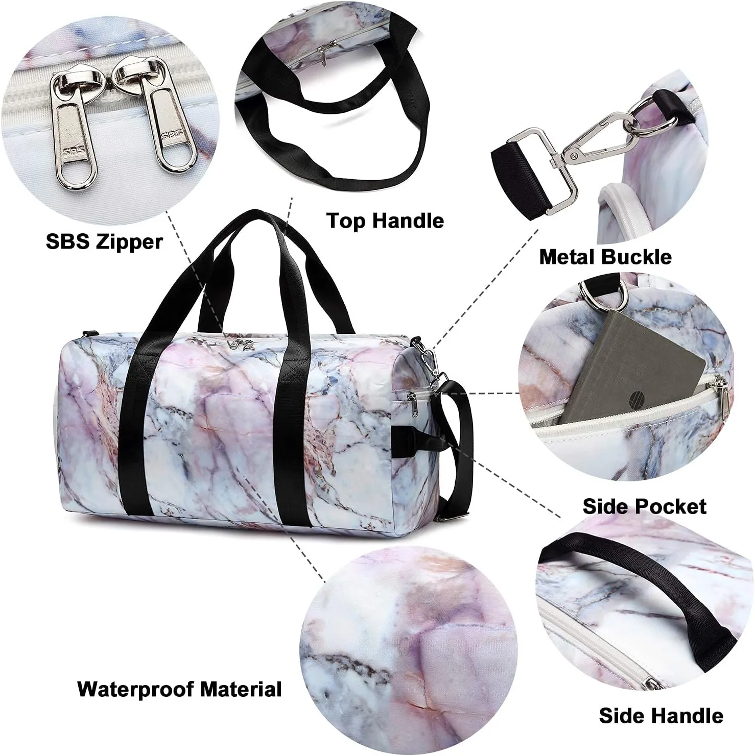 Sport Gym Duffle Travel Bag for Men Women Weekender Overnight Tote with Shoe Compartment, Wet Pocket (S-Marble 5)
