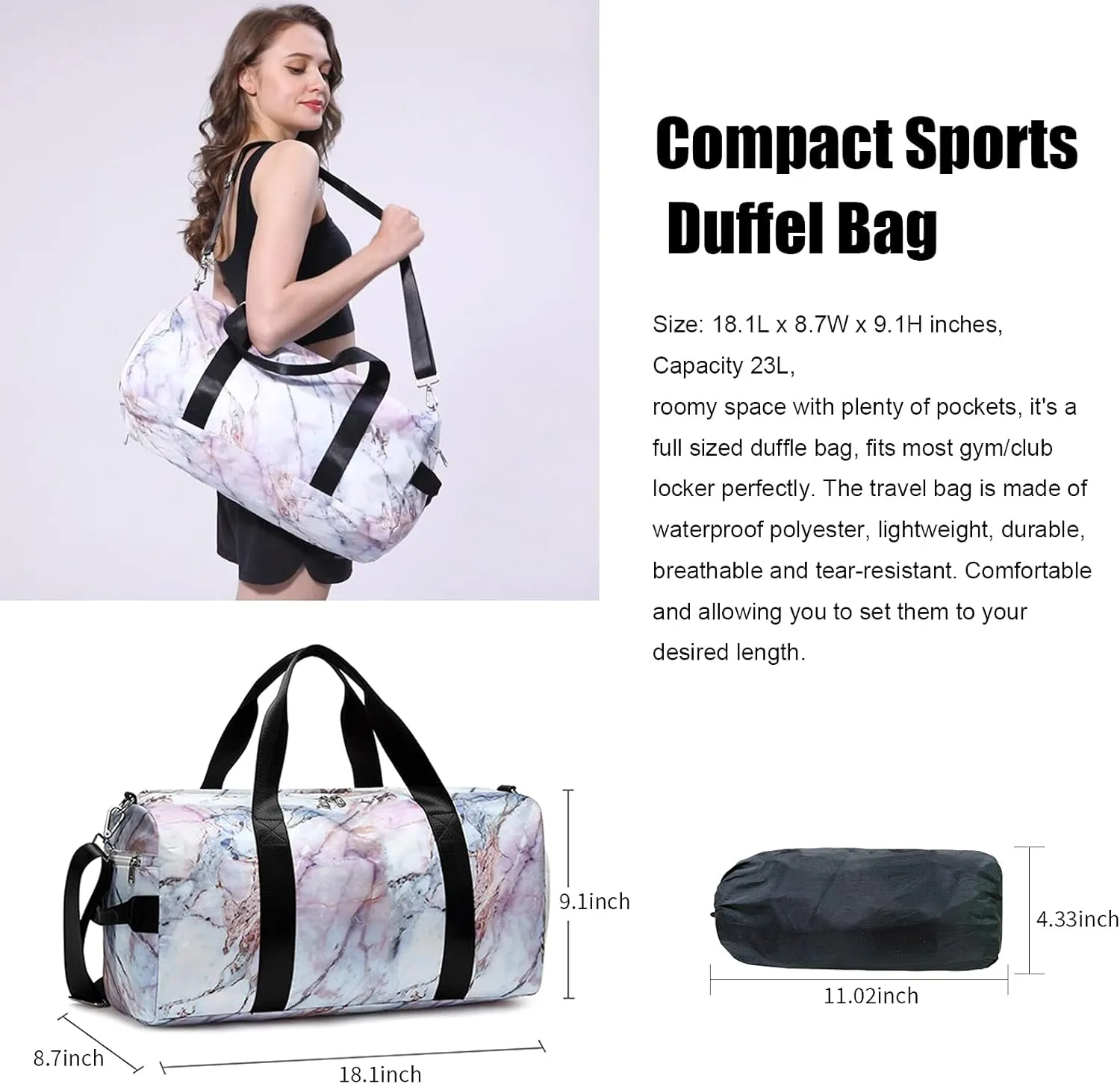 Sport Gym Duffle Travel Bag for Men Women Weekender Overnight Tote with Shoe Compartment, Wet Pocket (S-Marble 5)