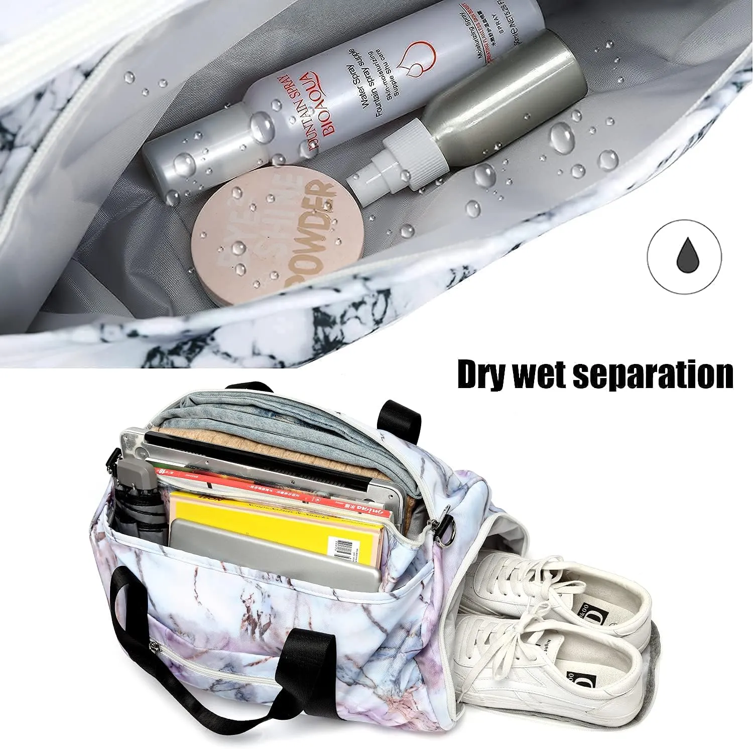 Sport Gym Duffle Travel Bag for Men Women Weekender Overnight Tote with Shoe Compartment, Wet Pocket (S-Marble 5)