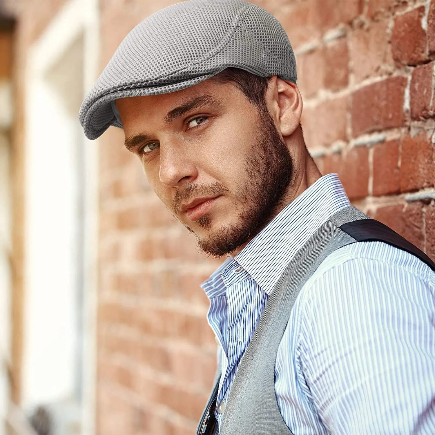 stablerice 4/6 Pieces Men's Mesh Flat Cap Breathable Summer Newsboy Hat for Men Ivy Cap Cabbie Flat Cap Boinas para Hombre