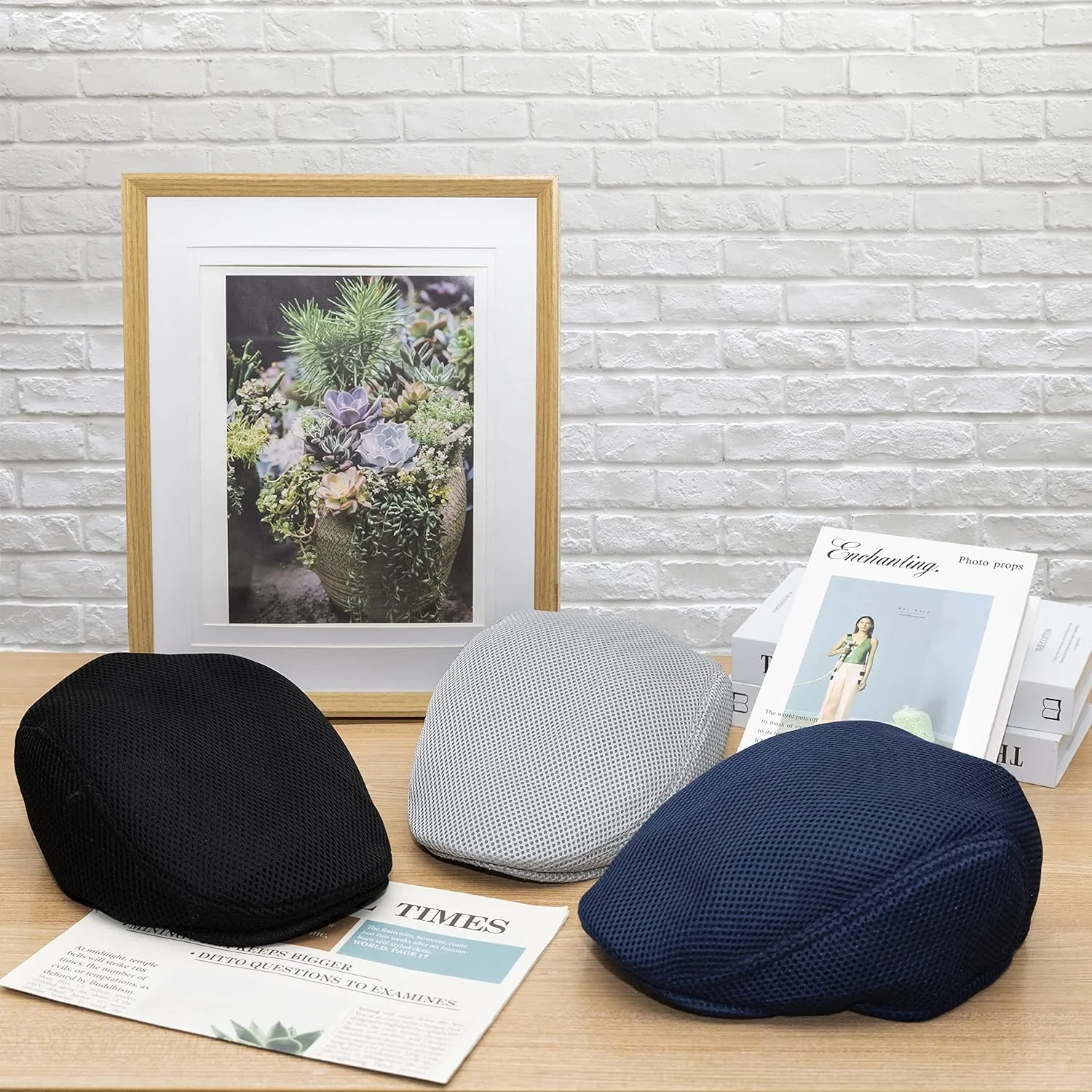 stablerice 4/6 Pieces Men's Mesh Flat Cap Breathable Summer Newsboy Hat for Men Ivy Cap Cabbie Flat Cap Boinas para Hombre