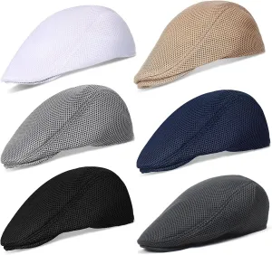 stablerice 4/6 Pieces Men's Mesh Flat Cap Breathable Summer Newsboy Hat for Men Ivy Cap Cabbie Flat Cap Boinas para Hombre