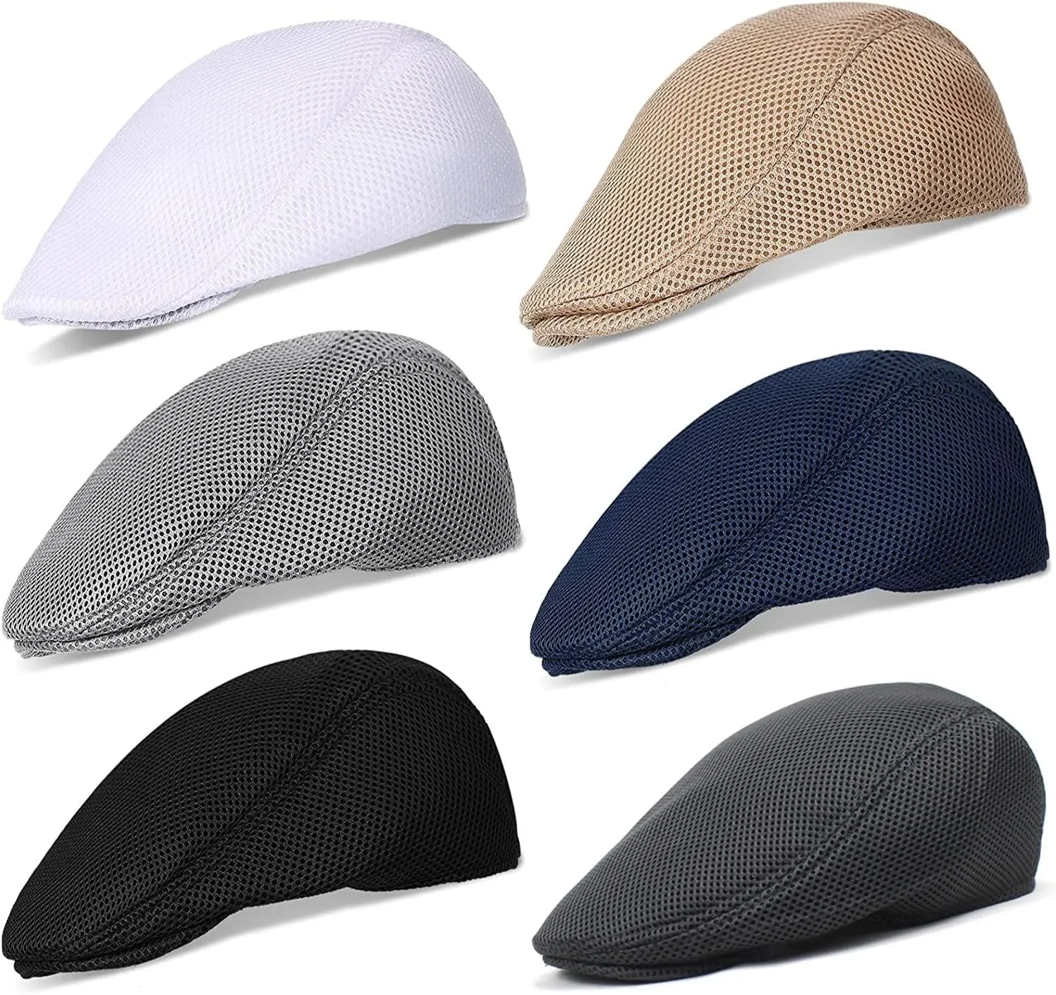 stablerice 4/6 Pieces Men's Mesh Flat Cap Breathable Summer Newsboy Hat for Men Ivy Cap Cabbie Flat Cap Boinas para Hombre