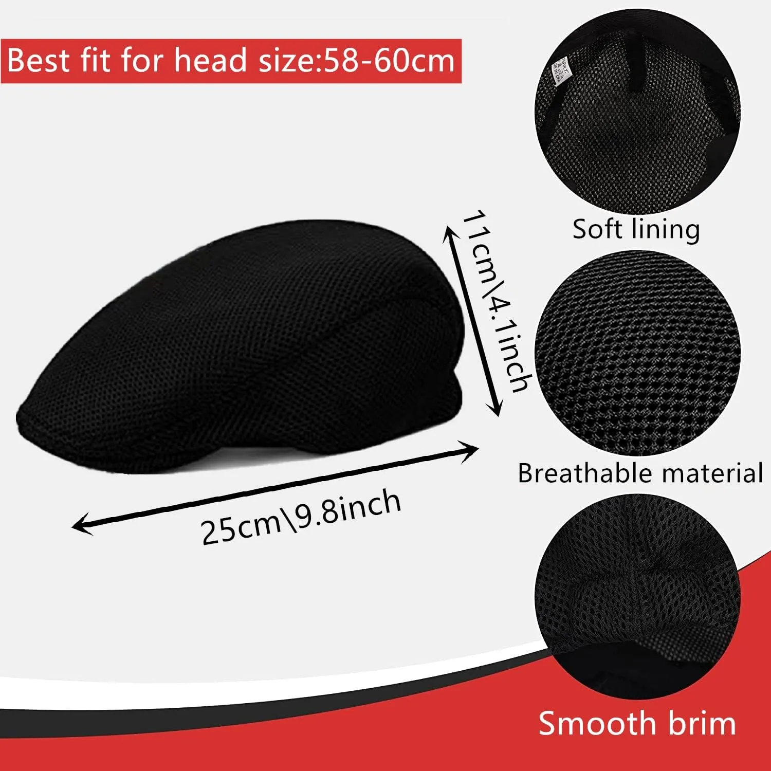 stablerice 4/6 Pieces Men's Mesh Flat Cap Breathable Summer Newsboy Hat for Men Ivy Cap Cabbie Flat Cap Boinas para Hombre