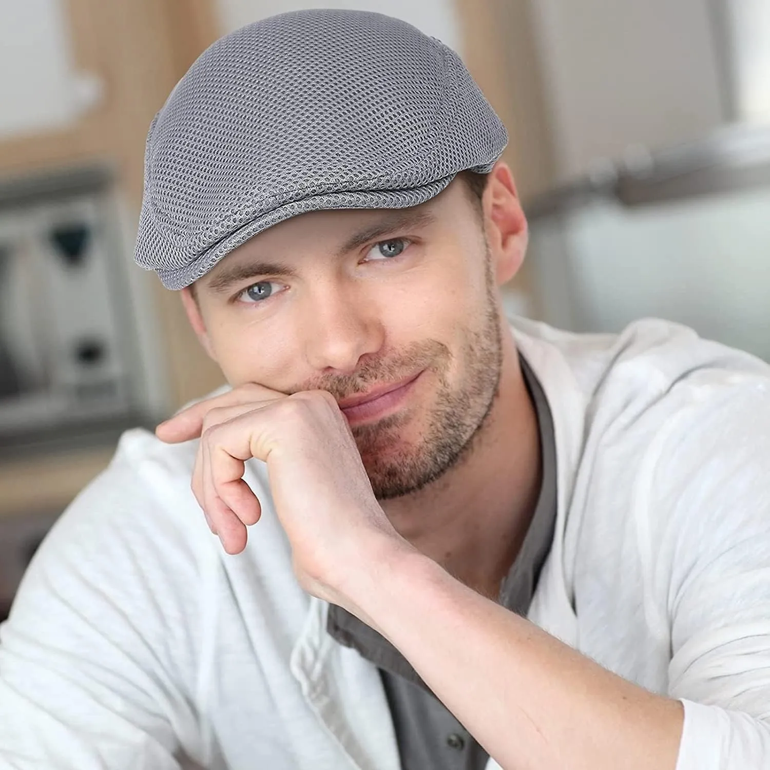 stablerice 4/6 Pieces Men's Mesh Flat Cap Breathable Summer Newsboy Hat for Men Ivy Cap Cabbie Flat Cap Boinas para Hombre