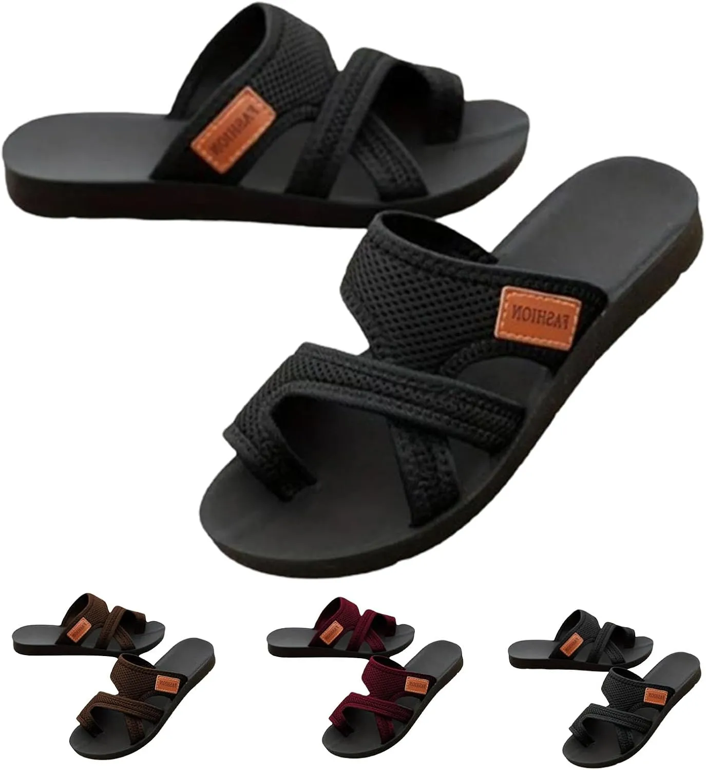 StoneLiquid Breathable Mesh Slide Sandals For Women, 2024women'S Hollow Mesh Slide Sandals With Toe Loop, Comfortable Mesh Flats Slippers