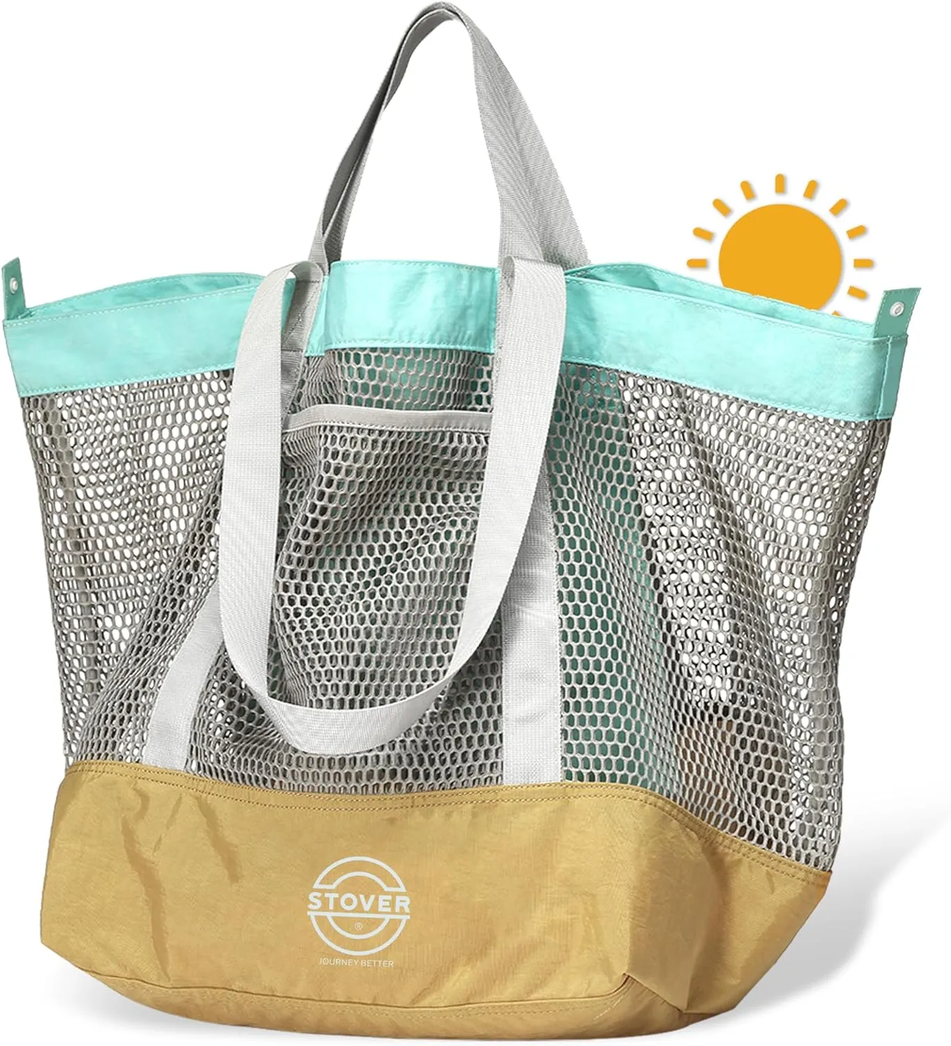 STOVER Large Mesh Beach Bag, Vacation, Pool, Shopping, & Travel Tote - Foldable w/Storage Pockets for Women, Men & Families
