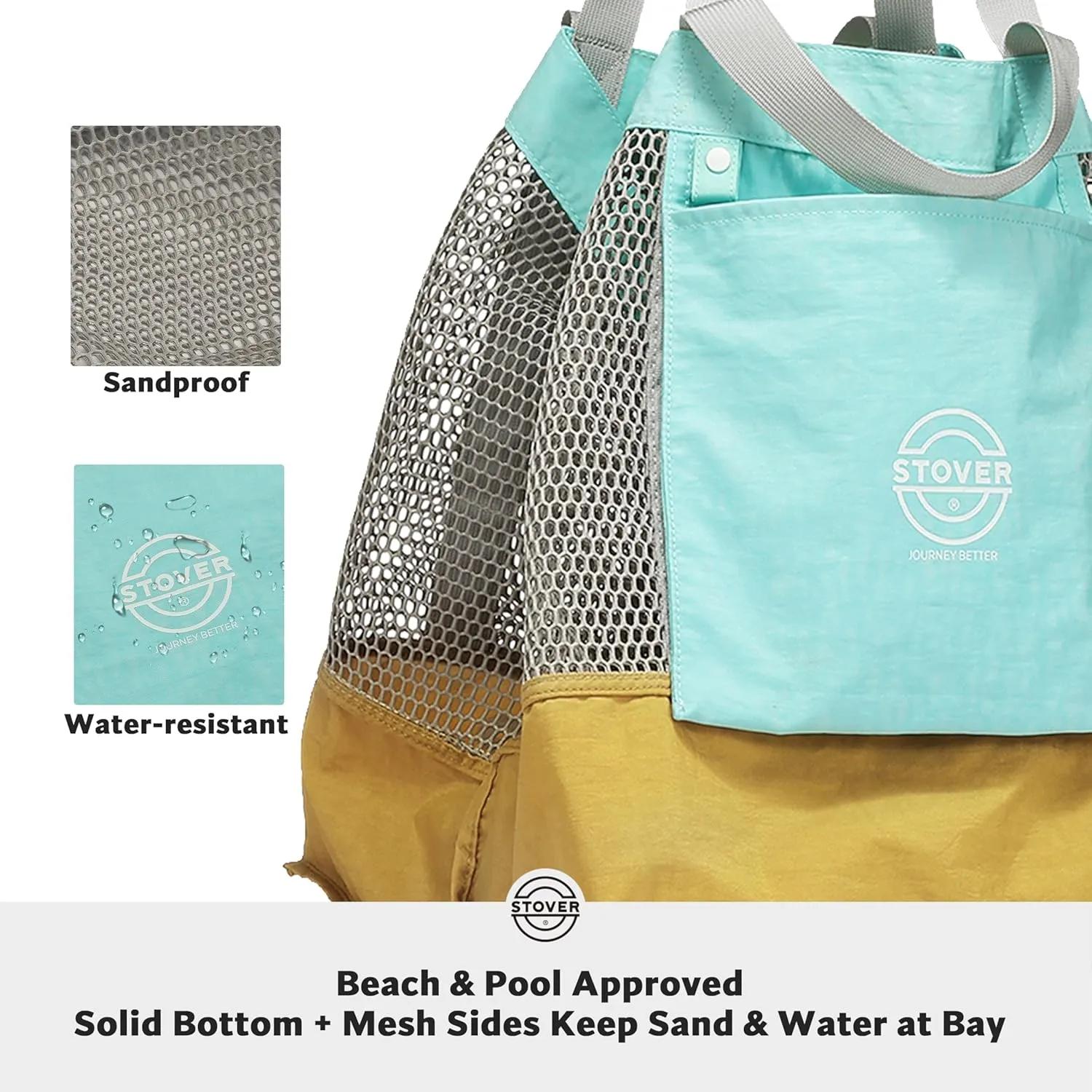 STOVER Large Mesh Beach Bag, Vacation, Pool, Shopping, & Travel Tote - Foldable w/Storage Pockets for Women, Men & Families