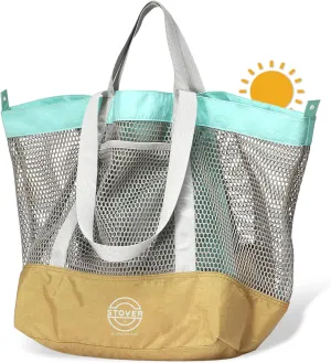 STOVER Large Mesh Beach Bag, Vacation, Pool, Shopping, & Travel Tote - Foldable w/Storage Pockets for Women, Men & Families