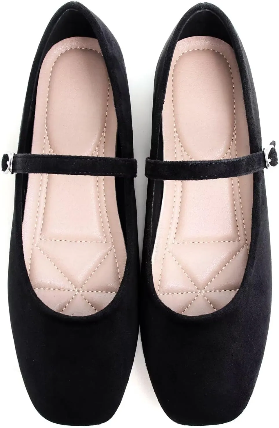 Stunner Mary Jane Square Toe Black Ballet Flats for Women - Comfortable Ankle Strap Casual Slip On Flats