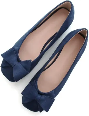 Stunner Women's Casual Flats Square Toe Bowknot Ballet Flats Comfortable Slip On Wedding Dress Shoes