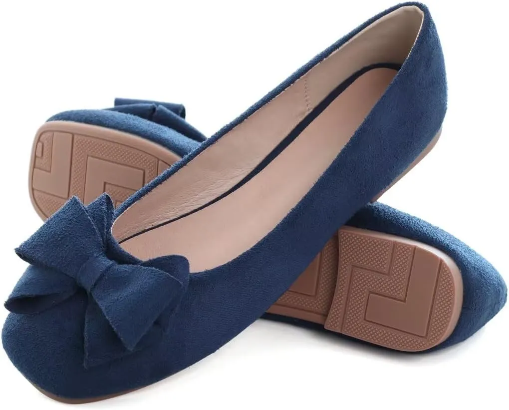 Stunner Women's Casual Flats Square Toe Bowknot Ballet Flats Comfortable Slip On Wedding Dress Shoes