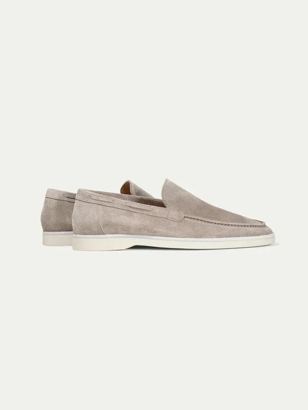 Summer Luxe: Premium Light Grey Suede Loafers