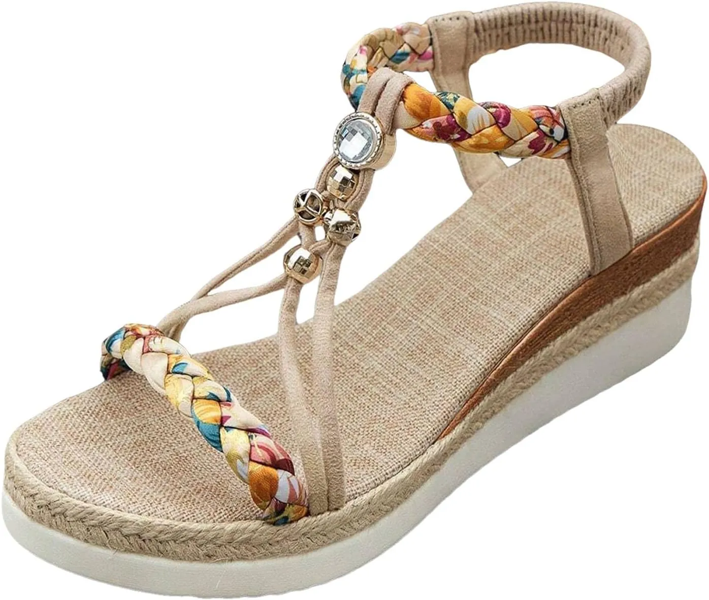 Summer Sandals for Women 2025 Trendy Womens Low Wedge Heels Sandal Platform Dressy Comfort Walking Non Slip Casual Beach Shoes Ankle Elastic Bohemian Woven Shoe