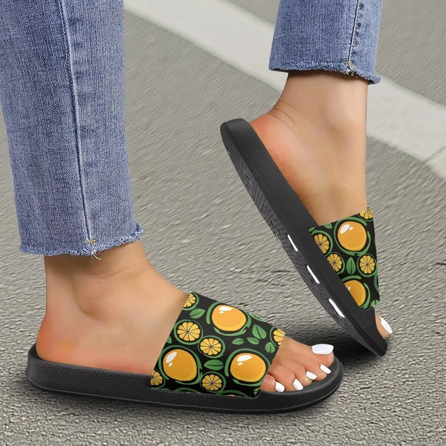 Summer Trends Slide Sandals for Women Comfortable Bathroom Shower Non Slip Sandal House Flat Sole Slippers Black Size 5-12.5