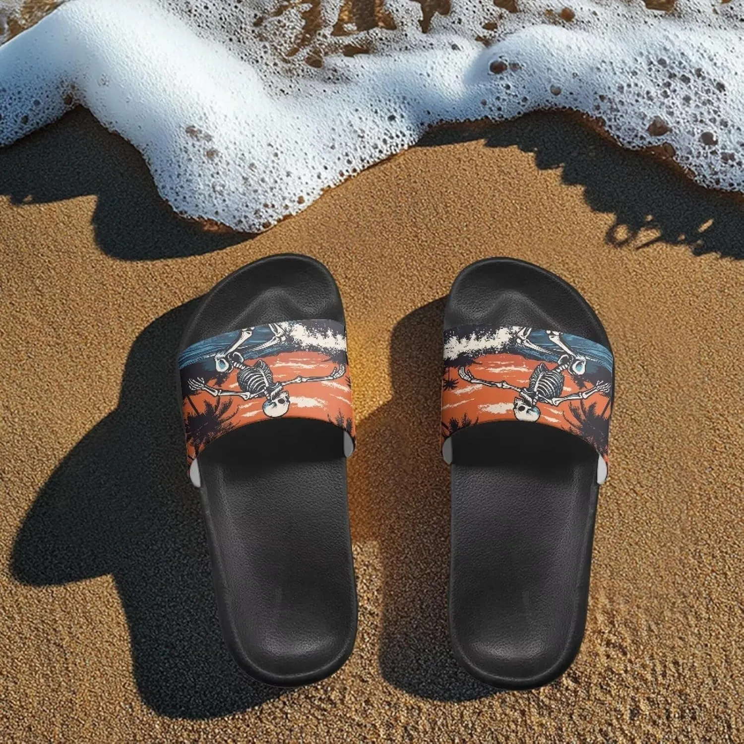 Summer Trends Slide Sandals for Women Comfortable Bathroom Shower Non Slip Sandal House Flat Sole Slippers Black Size 5-12.5