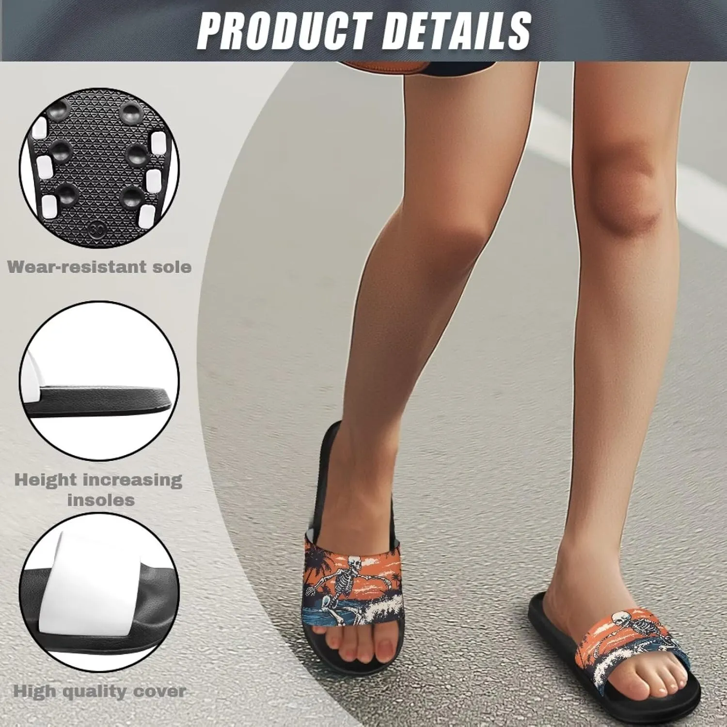 Summer Trends Slide Sandals for Women Comfortable Bathroom Shower Non Slip Sandal House Flat Sole Slippers Black Size 5-12.5