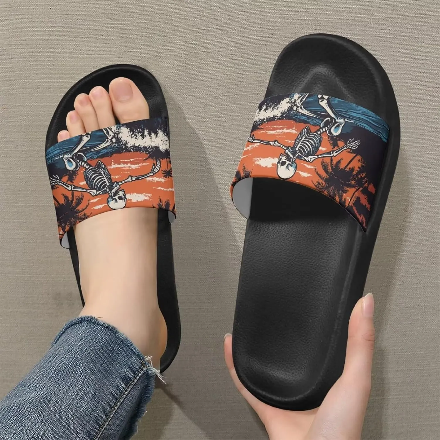 Summer Trends Slide Sandals for Women Comfortable Bathroom Shower Non Slip Sandal House Flat Sole Slippers Black Size 5-12.5