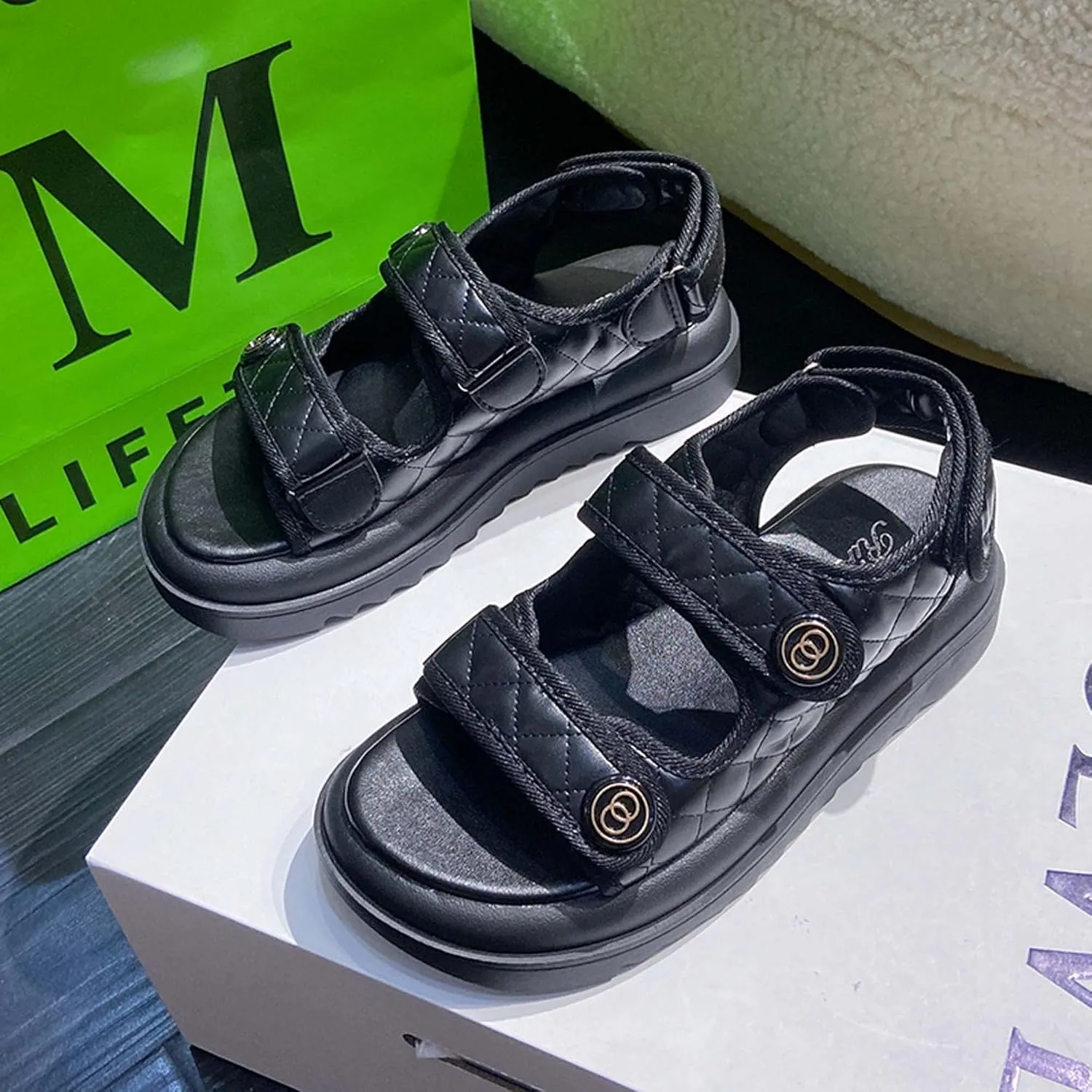 Summer women's sandals fashionable minimalist trendy casual lightweight breathable comfortable soft anti slip wear-resistant One line buckle