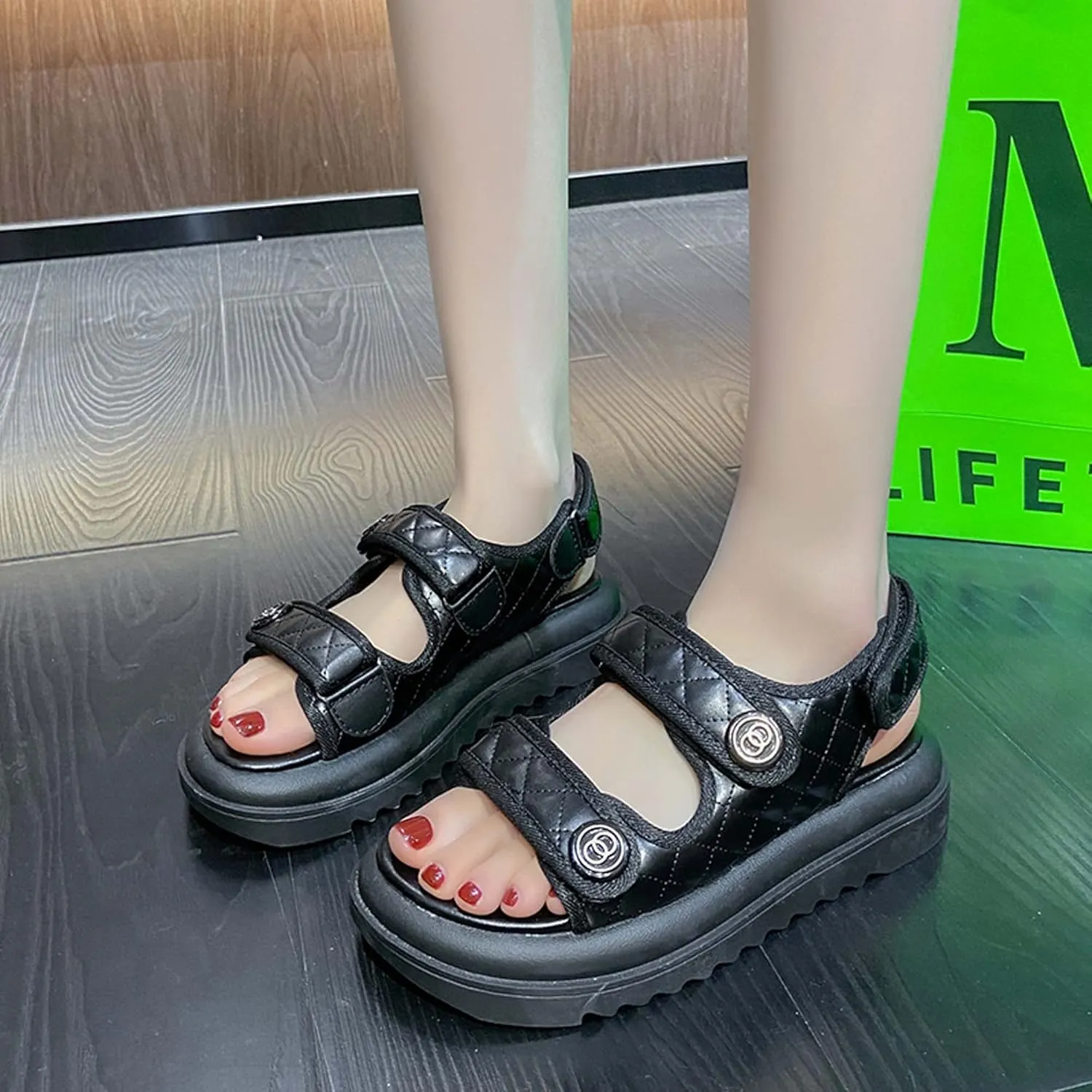 Summer women's sandals fashionable minimalist trendy casual lightweight breathable comfortable soft anti slip wear-resistant One line buckle