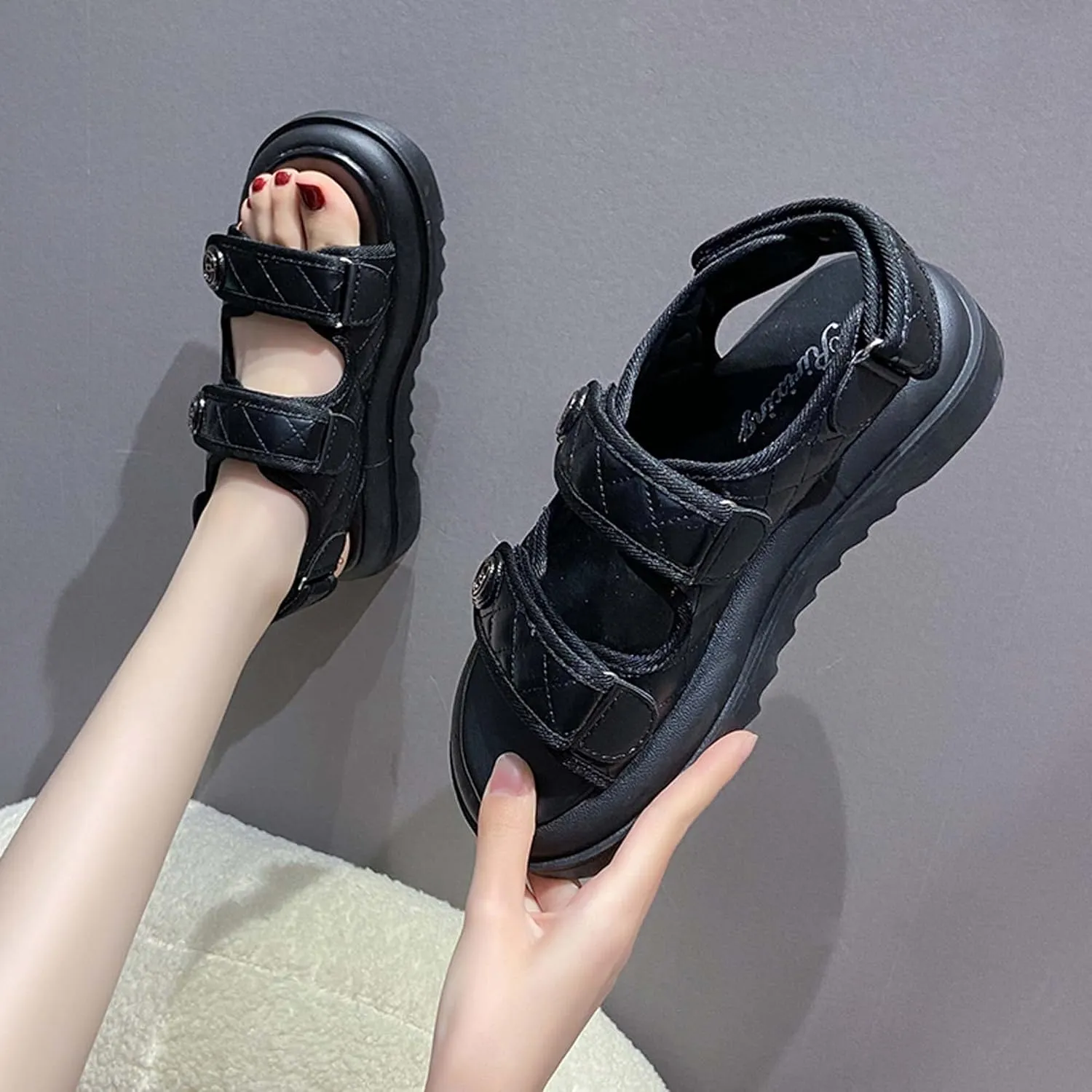 Summer women's sandals fashionable minimalist trendy casual lightweight breathable comfortable soft anti slip wear-resistant One line buckle