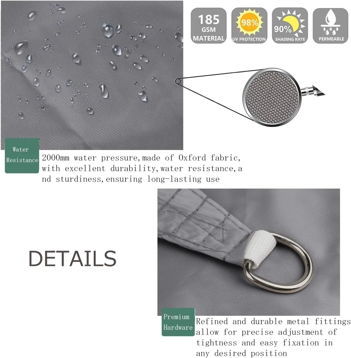 Sun Shade Rain Protection Sail UV Protection Blindfold UV Protection Energy Saving Western Style Tarp Stylish Outdoor Sunshade Summer Garden (Khaki, 118"×157"(3×4M))