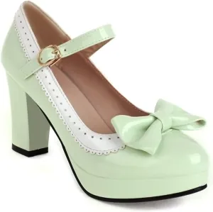 Sungtin Women's Sweet Kawaii Bow Lolita High Heels,Vintage Ankle Buckle Chunky Heels Pumps Mary Jane Platform Shoes