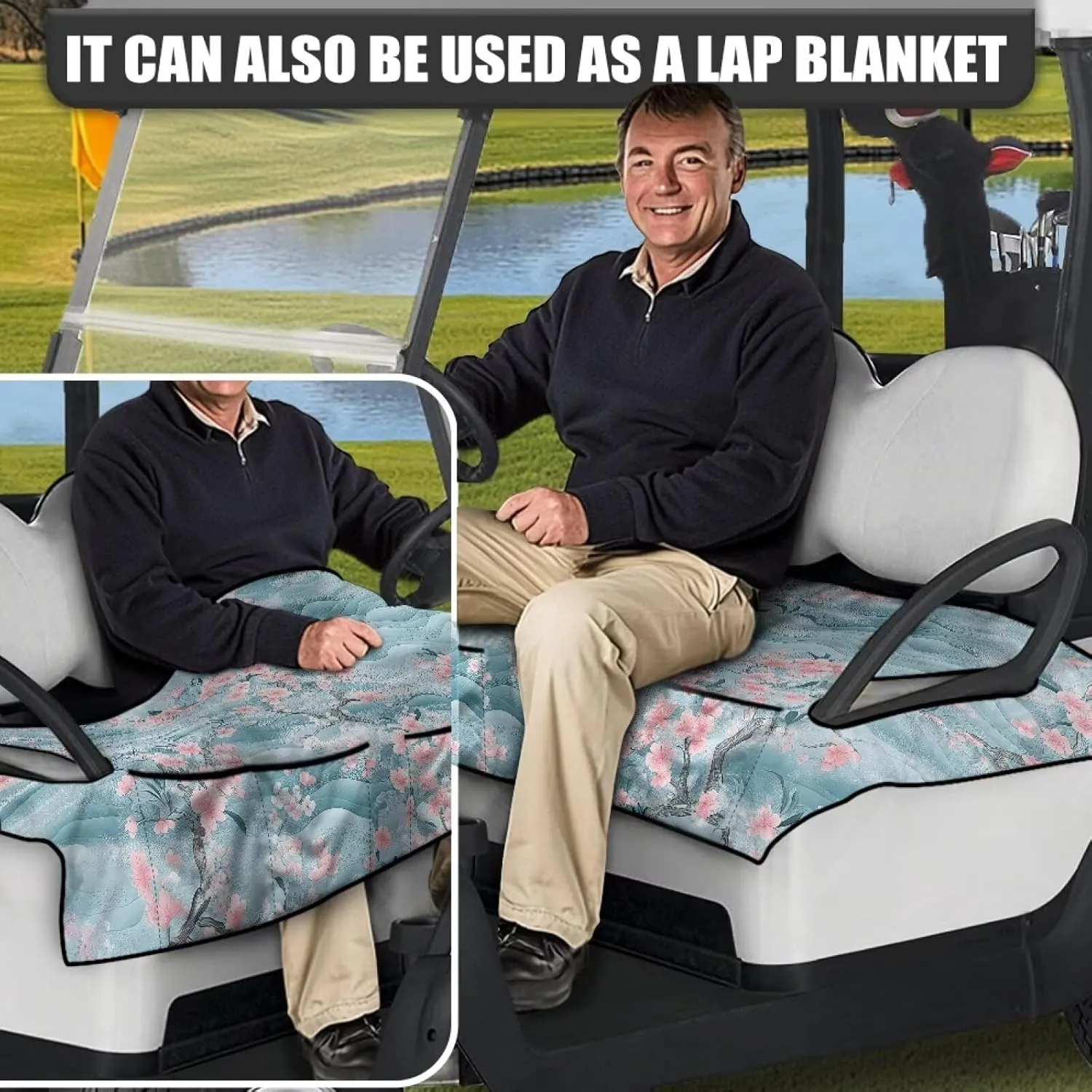 Suobstales Golf Cart Seat Covers Breathable Golf Cart Seat Blanket Towel for Club Car EZGO TXT RXV Golf Carts with 4 Pockets