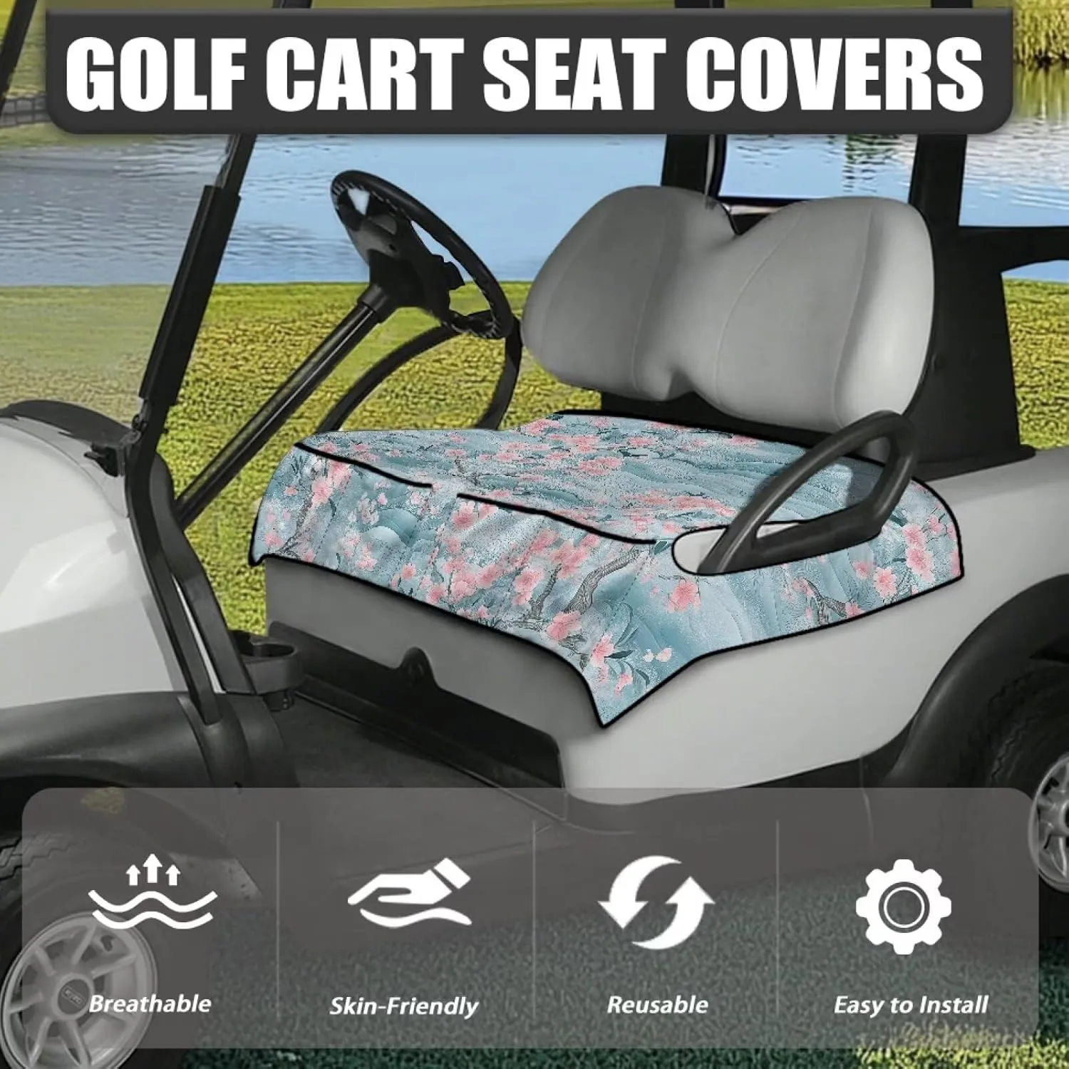 Suobstales Golf Cart Seat Covers Breathable Golf Cart Seat Blanket Towel for Club Car EZGO TXT RXV Golf Carts with 4 Pockets
