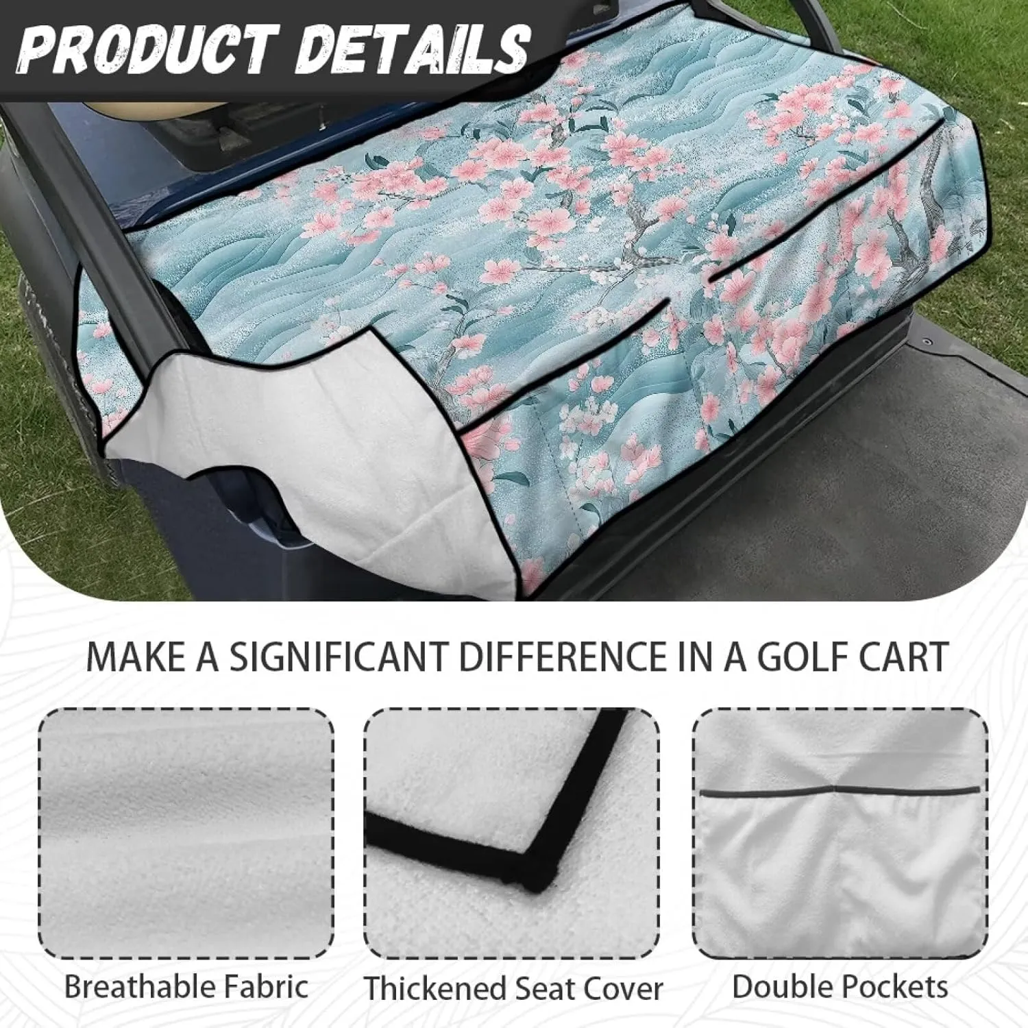 Suobstales Golf Cart Seat Covers Breathable Golf Cart Seat Blanket Towel for Club Car EZGO TXT RXV Golf Carts with 4 Pockets
