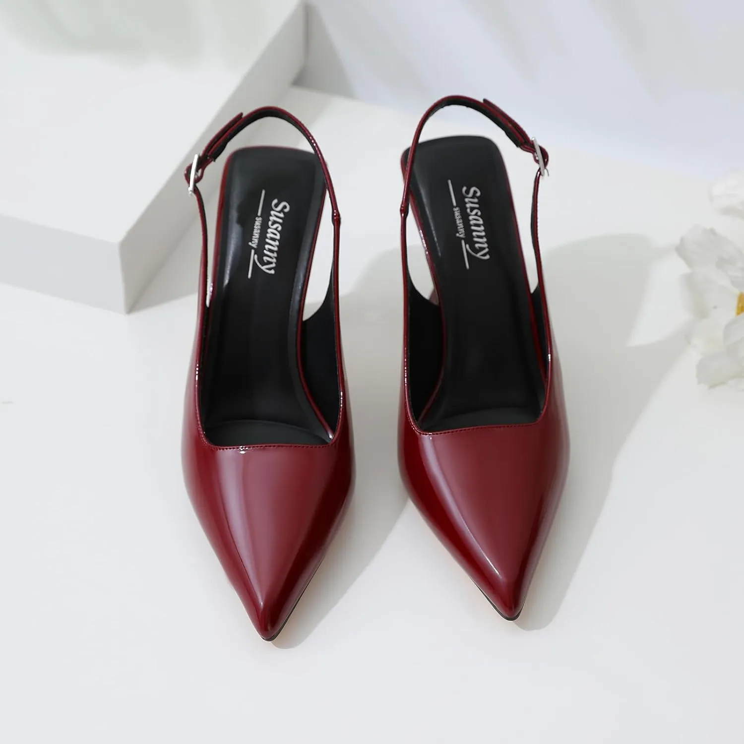 Susanny Slingback Kitten Heels Elegant Dressy Pumps for Women Closed Pointy Toe Sexy Chunky High Heels Wedding Bride Prom Party Dress Shoes
