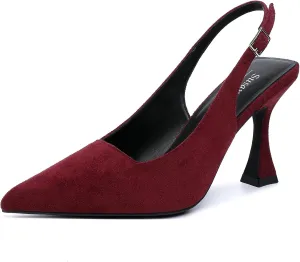 Susanny Slingback Kitten Heels Elegant Dressy Pumps for Women Closed Pointy Toe Sexy Chunky High Heels Wedding Bride Prom Party Dress Shoes