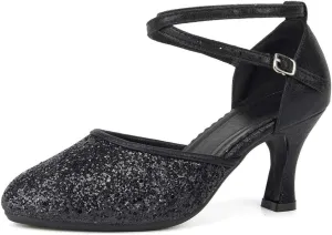SWDZM Glitter Women Latin Dance Shoes Closed Toe Ballroom Salsa Dance Heels Party Dress Shoes