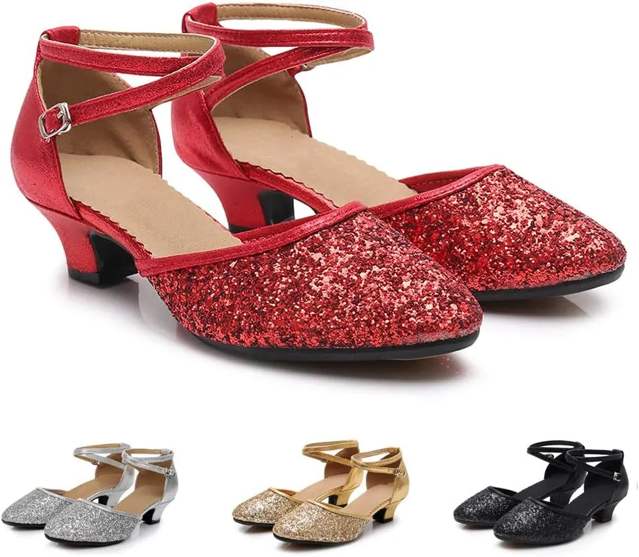SWDZM Glitter Women Latin Dance Shoes Closed Toe Ballroom Salsa Dance Heels Party Dress Shoes