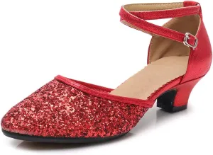 SWDZM Glitter Women Latin Dance Shoes Closed Toe Ballroom Salsa Dance Heels Party Dress Shoes