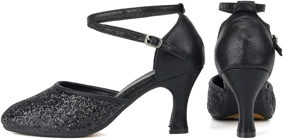 SWDZM Glitter Women Latin Dance Shoes Closed Toe Ballroom Salsa Dance Heels Party Dress Shoes