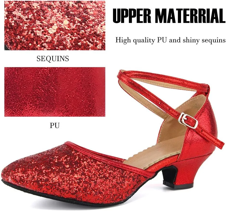 SWDZM Glitter Women Latin Dance Shoes Closed Toe Ballroom Salsa Dance Heels Party Dress Shoes