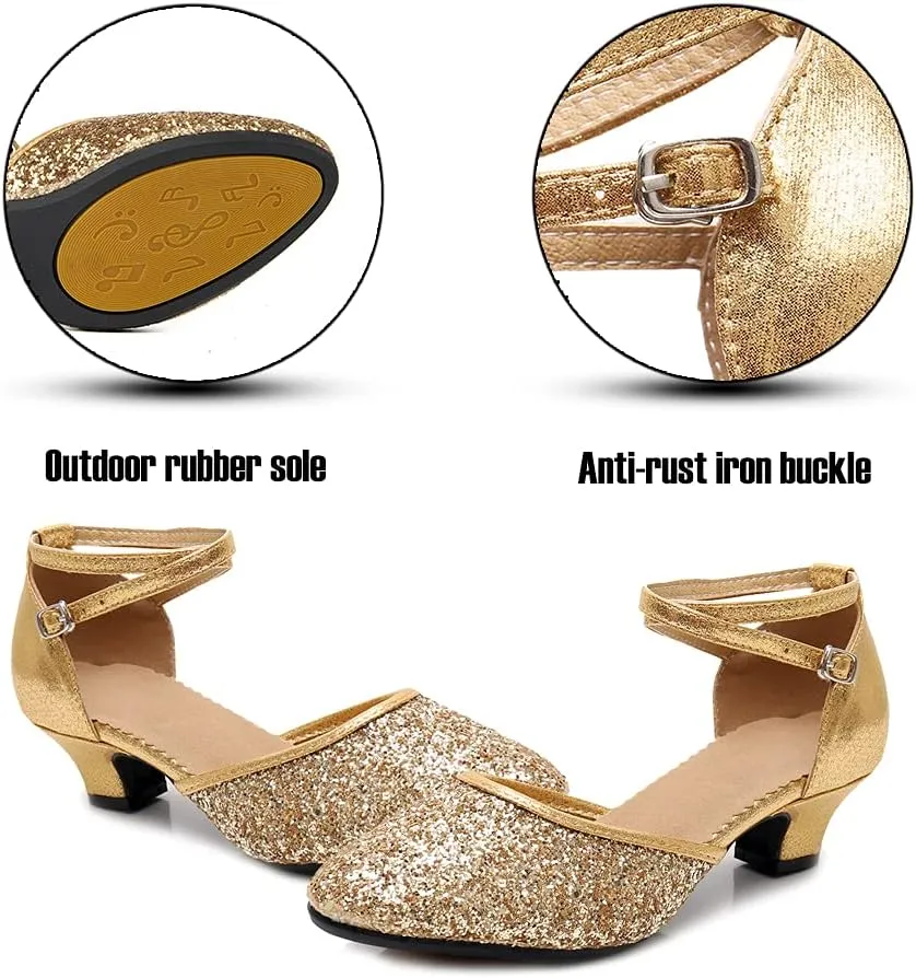SWDZM Glitter Women Latin Dance Shoes Closed Toe Ballroom Salsa Dance Heels Party Dress Shoes