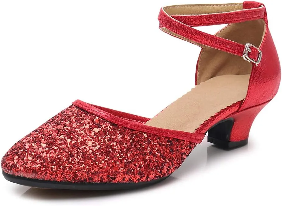 SWDZM Glitter Women Latin Dance Shoes Closed Toe Ballroom Salsa Dance Heels Party Dress Shoes