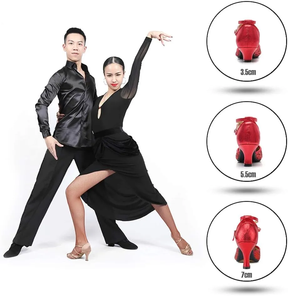 SWDZM Glitter Women Latin Dance Shoes Closed Toe Ballroom Salsa Dance Heels Party Dress Shoes
